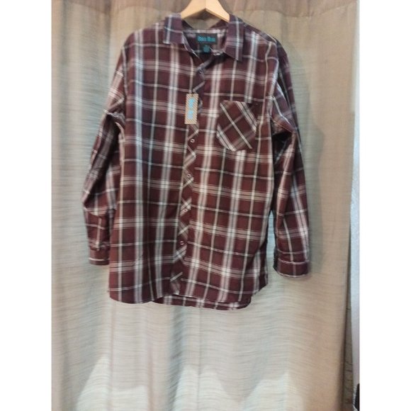 Bold Blue Other - Men's Bold Blue Plaid Maroon/White Casual Button Down Long Sleeve 4XL